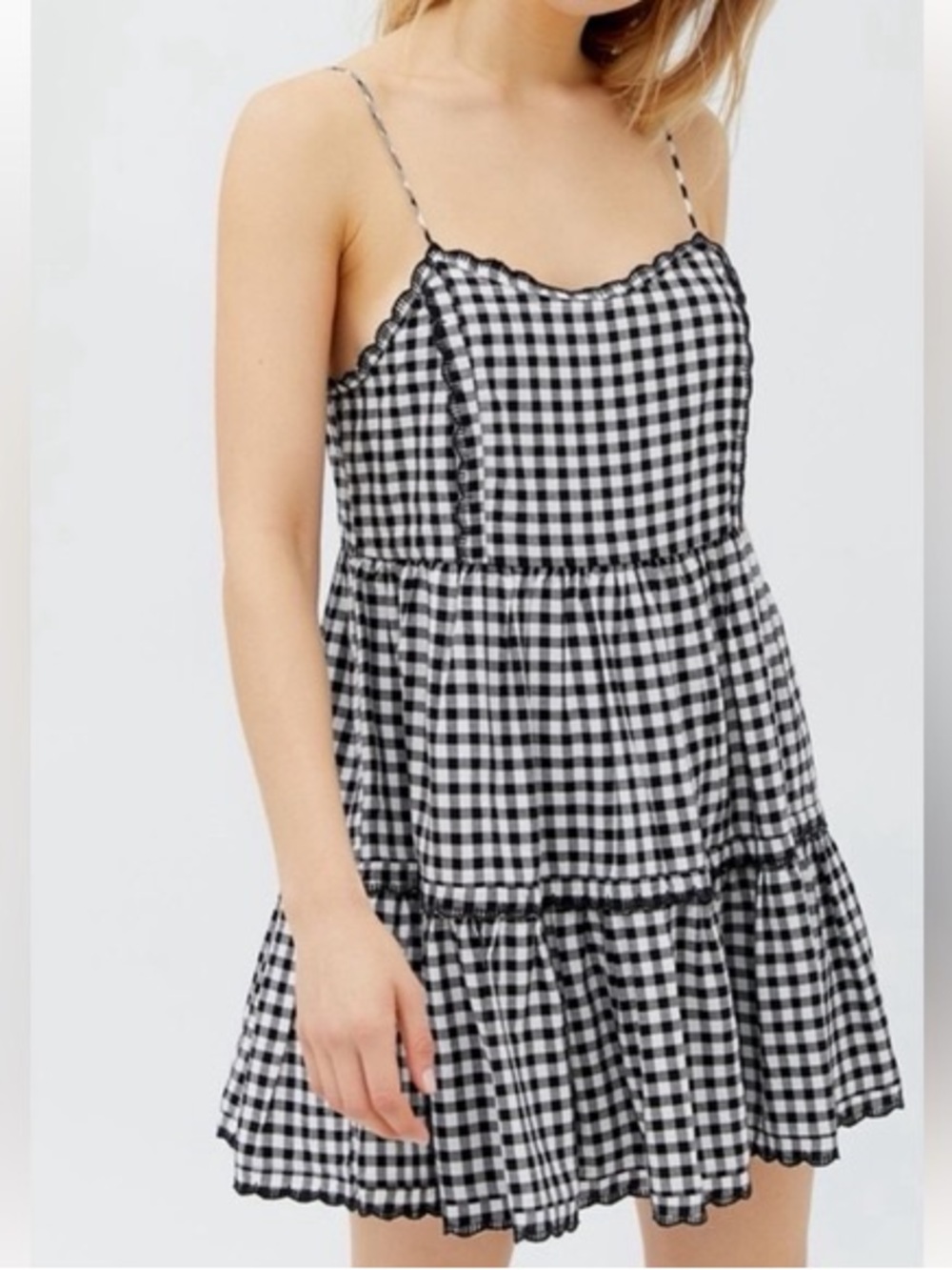 Urban Outfitters Black & White Gingham Tiered Sundress